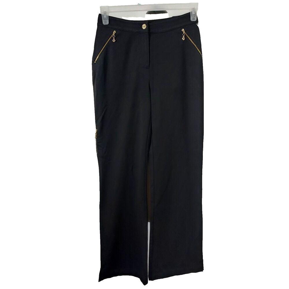 St. John Women's Black High Rise Flared Bootcut Trousers Pants Logo 27x32 Flaw